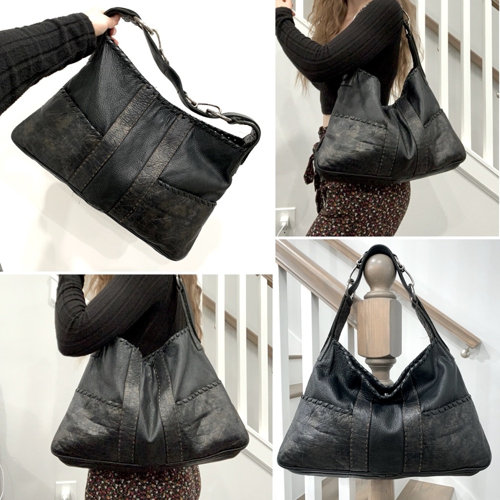 CARLA MANCINI✨Embossed Woven Leather Pocketed Hobo Bag